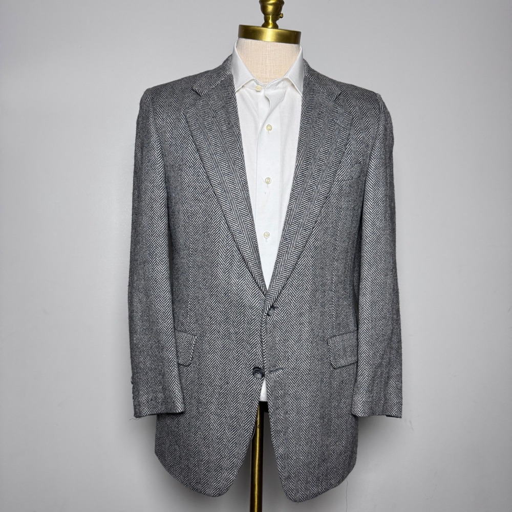 Hickey Freeman Blazer Mens 39 Reg Gray Herringbone Wool Boardroom Two Button